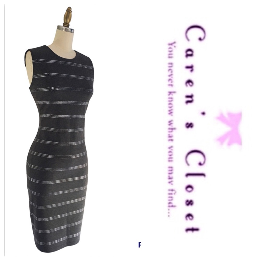 Calvin Klein Charcoal Gray Sleepless Stretch Knit  Dress & Rhinestone Stripes